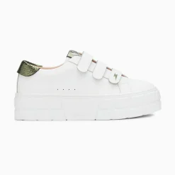 Baskets Angela Blanc Et Kaki Serpent A Plateforme