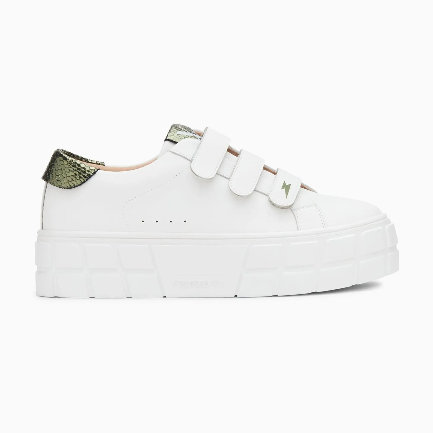 Baskets Angela Blanc Et Kaki Serpent A Plateforme