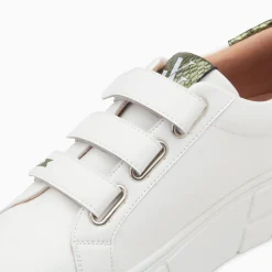 Baskets Angela Blanc Et Kaki Serpent A Plateforme