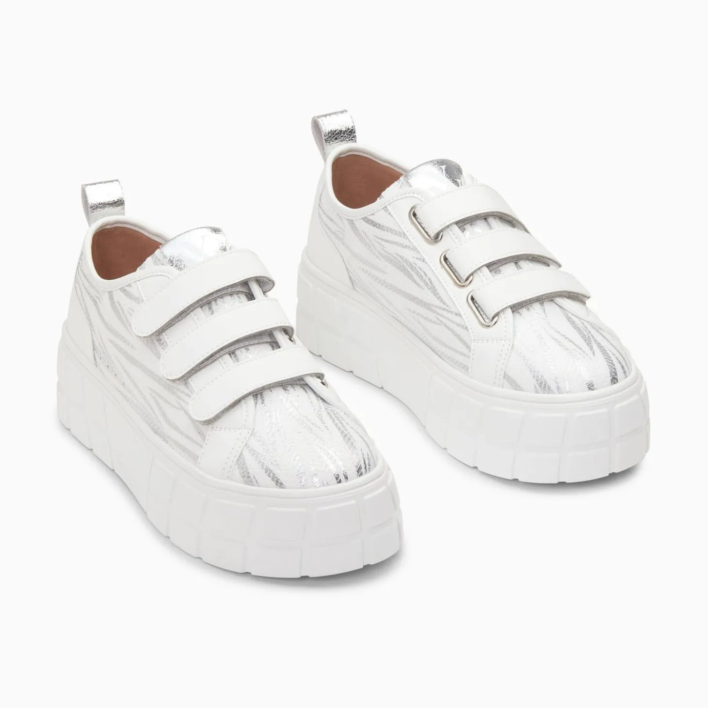 Baskets Bridget Blanc Et Argent Zebre A Plateforme