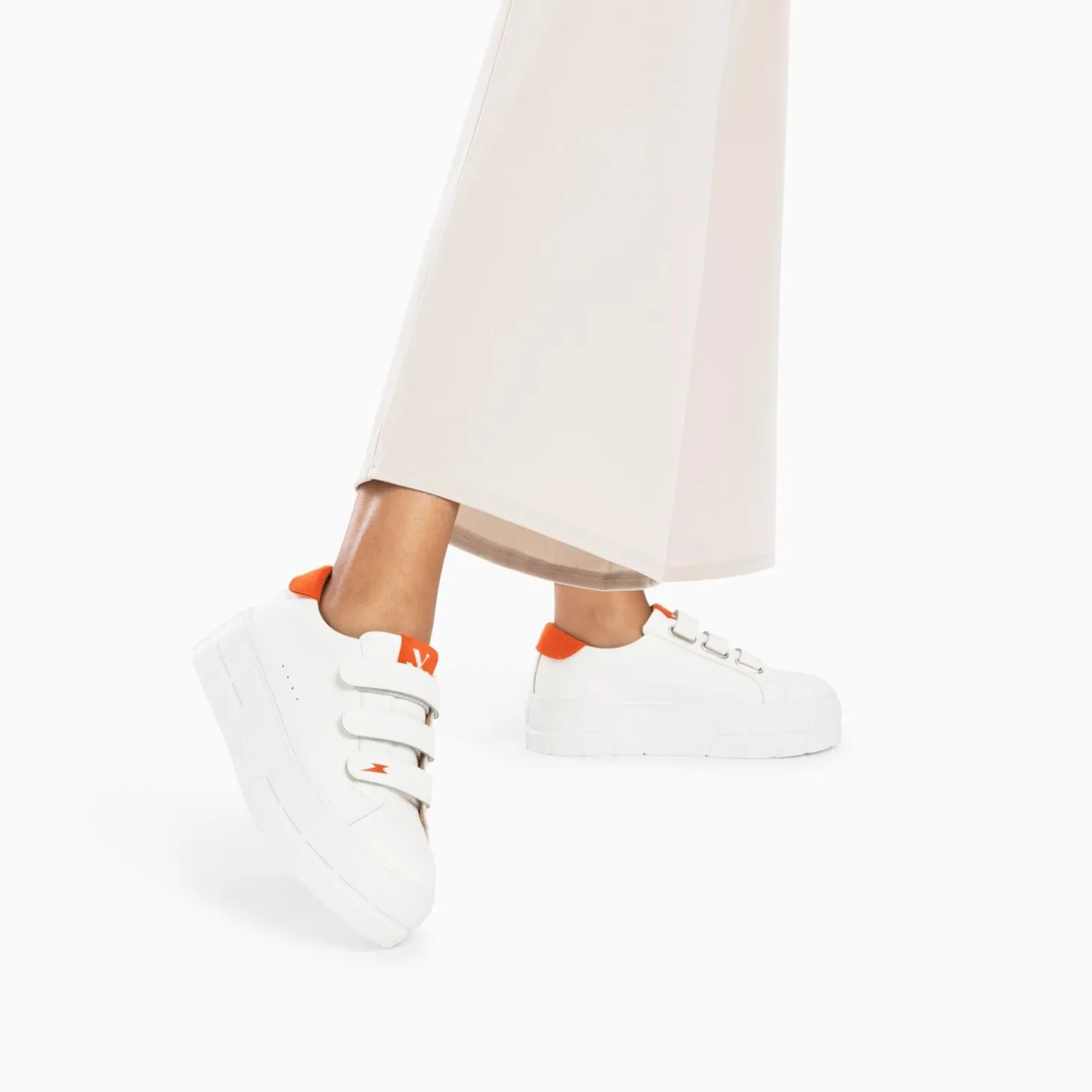 Baskets Coraline Blanc Et Orange A Plateforme