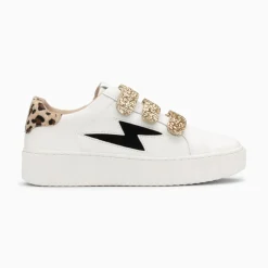 Baskets Eclair Angela Blanc Et Zebre A Scratchs Or
