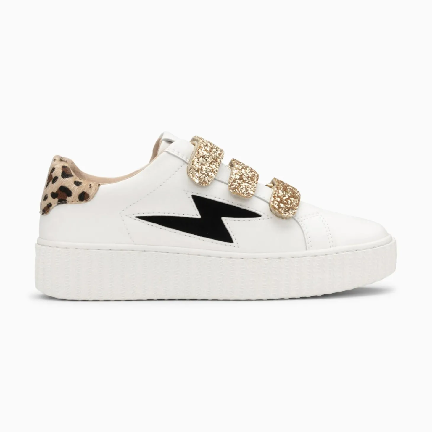 Baskets Eclair Angela Blanc Et Zebre A Scratchs Or
