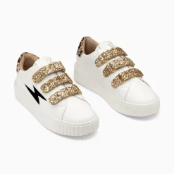 Baskets Eclair Angela Blanc Et Zebre A Scratchs Or