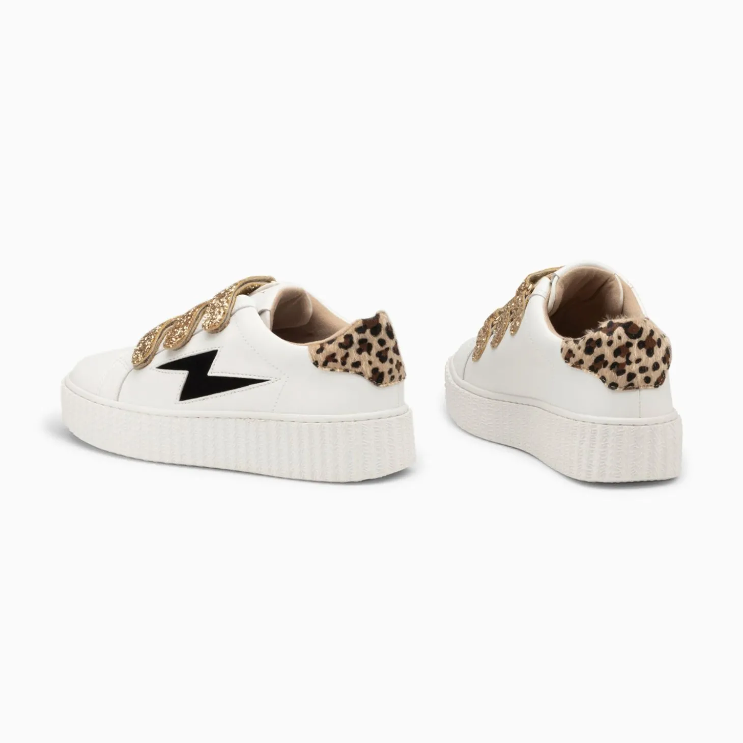 Baskets Eclair Angela Blanc Et Zebre A Scratchs Or
