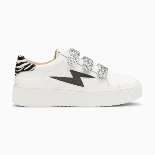 Baskets Eclair Angela Blanc Et Zebre A Scratchs Argent