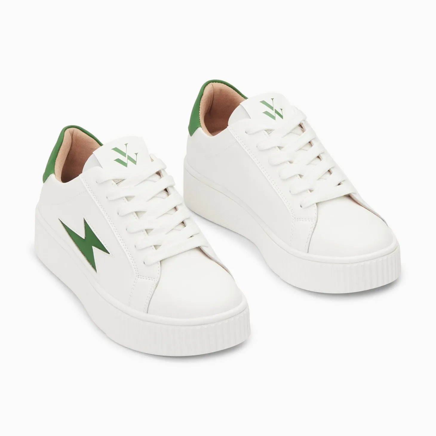 Baskets Eclair Angie Blanc Et Vert A Lacets