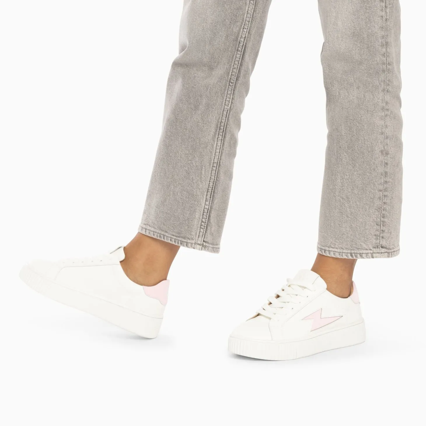 Baskets Eclair Angie Blanc Et Rose A Lacets