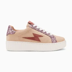 Baskets Eclair Appoline Beige Et Rose A Lacets