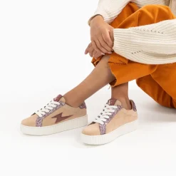 Baskets Eclair Appoline Beige Et Rose A Lacets
