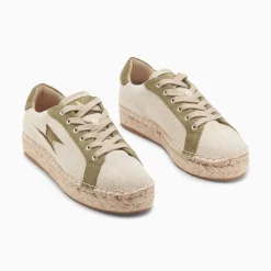 Baskets Eclair April Beige Et Kaki A Semelle Espadrille