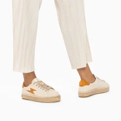Baskets Eclair April Beige Et Orange A Semelle Espadrille