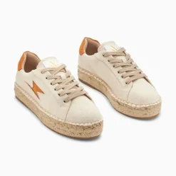 Baskets Eclair April Beige Et Orange A Semelle Espadrille