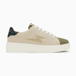Baskets Eclair Berthe Beige Et Kaki A Lacets