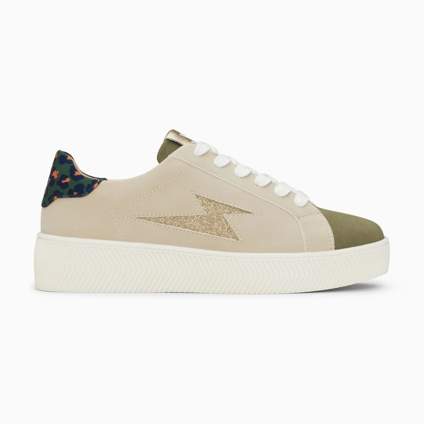 Baskets Eclair Berthe Beige Et Kaki A Lacets
