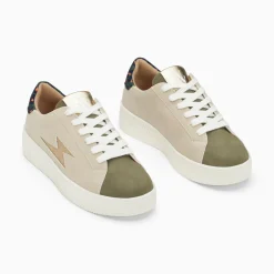 Baskets Eclair Berthe Beige Et Kaki A Lacets