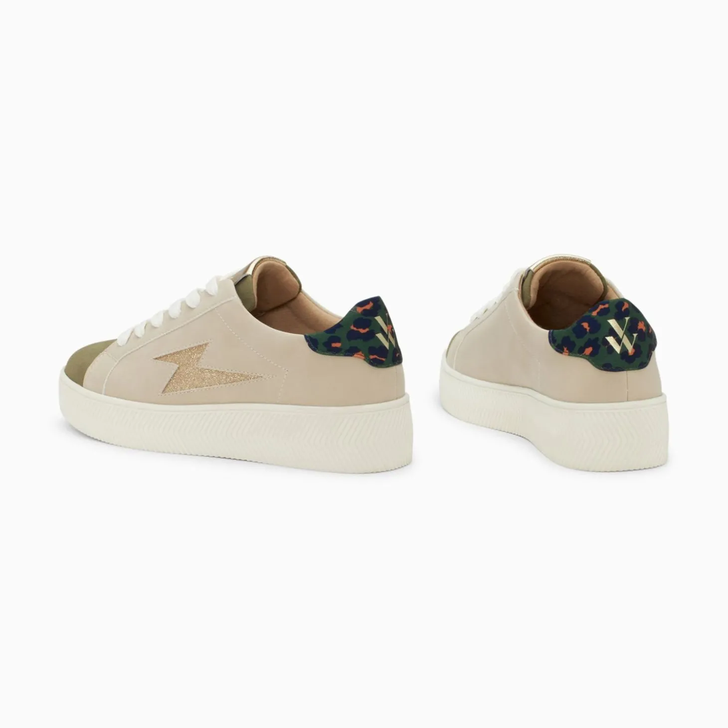 Baskets Eclair Berthe Beige Et Kaki A Lacets