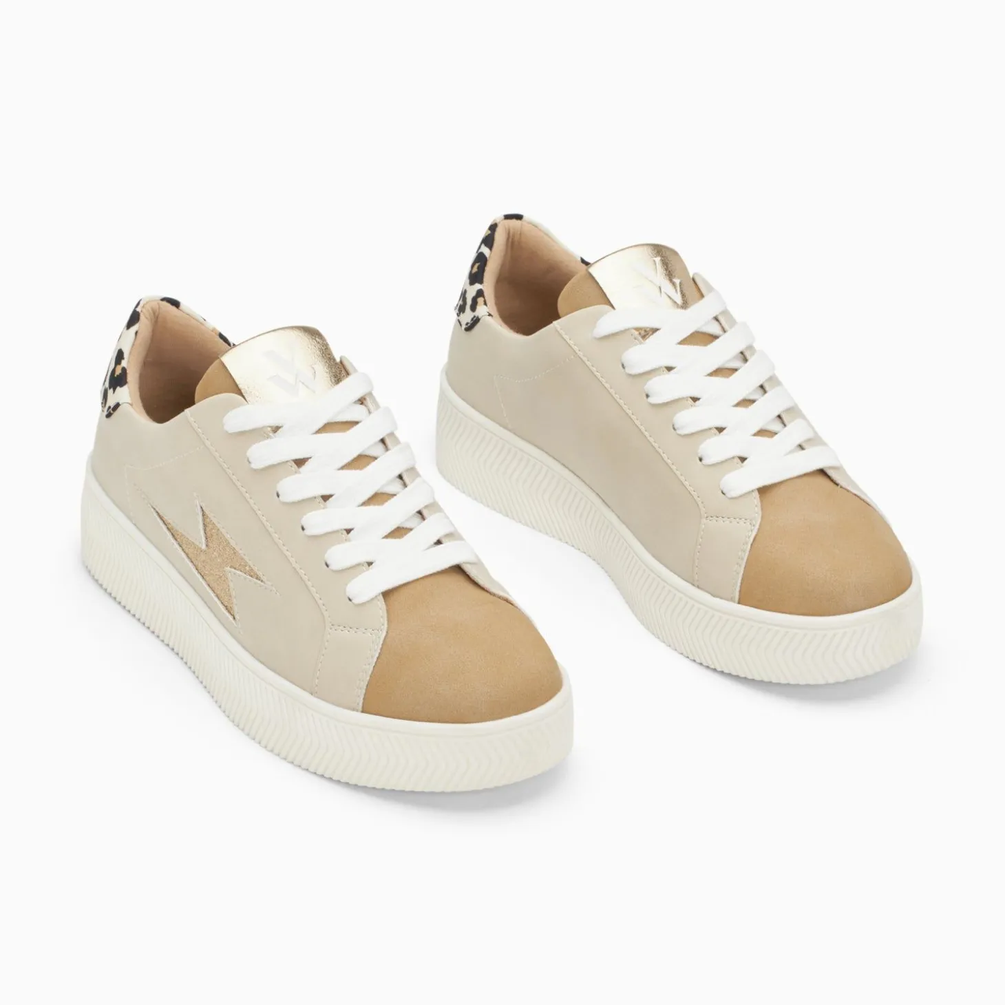 Baskets Eclair Berthe Beige Et Camel A Lacets