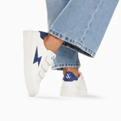 Baskets Eclair Camelia Blanc Et Marine A Scratchs