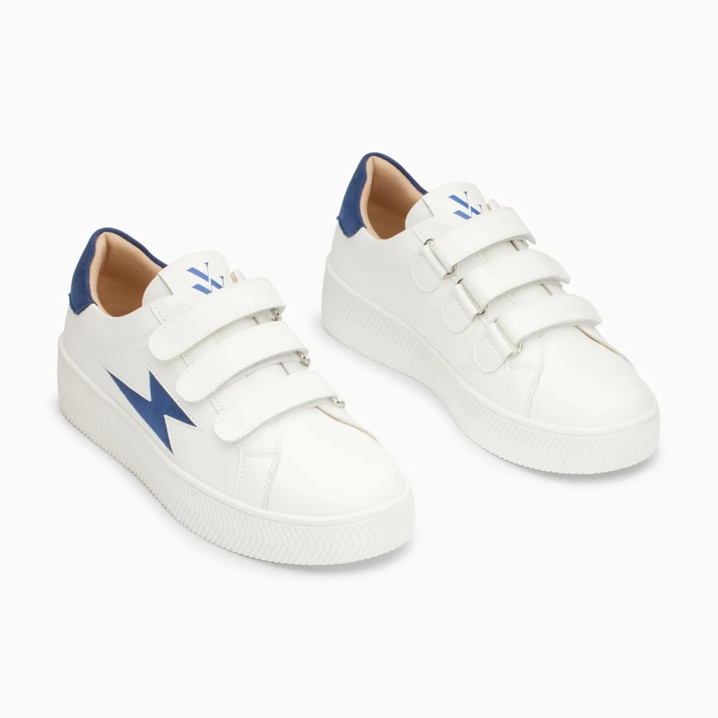 Baskets Eclair Camelia Blanc Et Marine A Scratchs