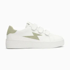Baskets Eclair Camelia Blanc Et Vert Amande A Scratchs