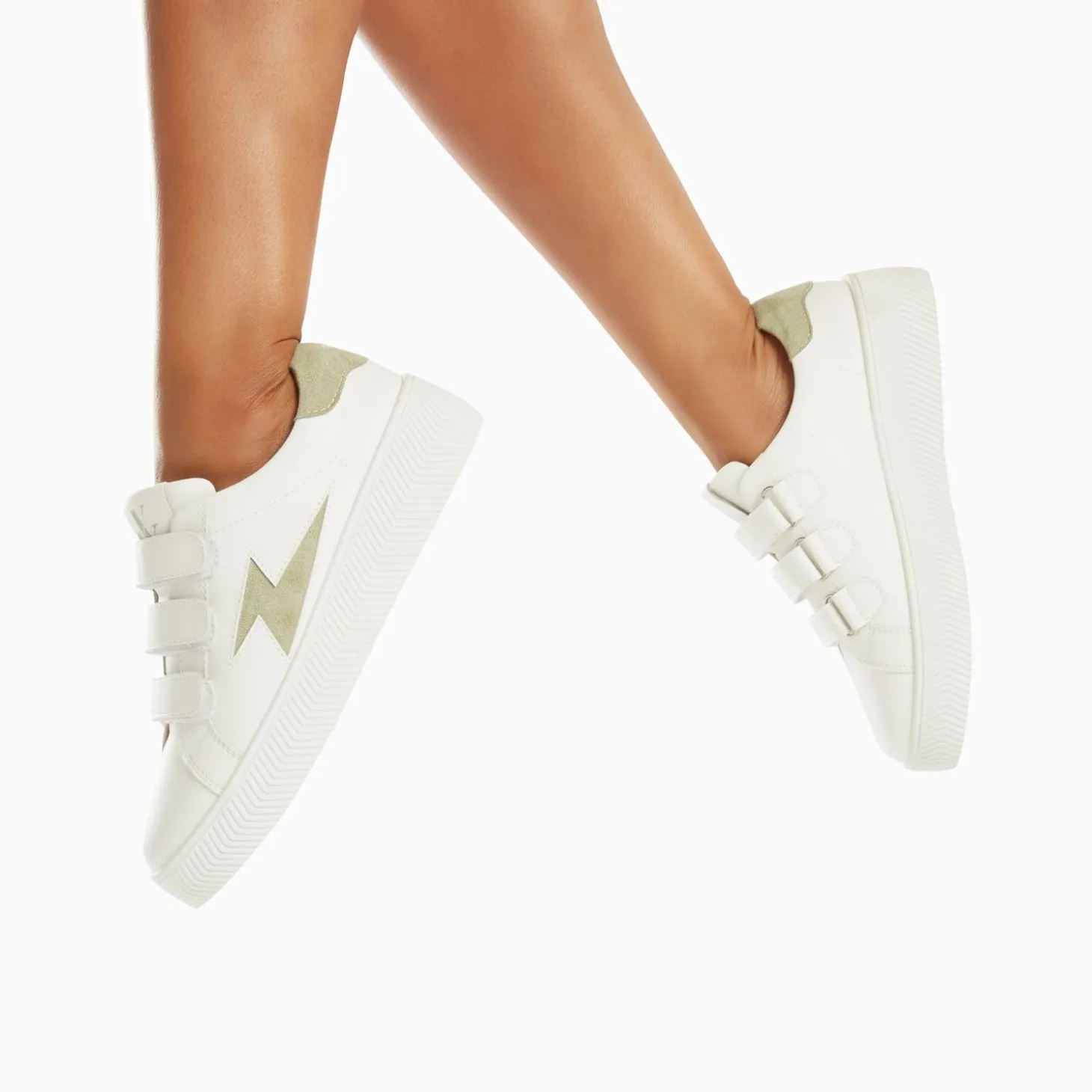 Baskets Eclair Camelia Blanc Et Vert Amande A Scratchs