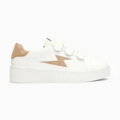 Baskets Eclair Camelia Blanc Et Beige A Scratchs