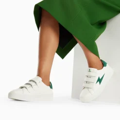 Baskets Eclair Camelia Blanc Et Vert Sapin A Scratchs