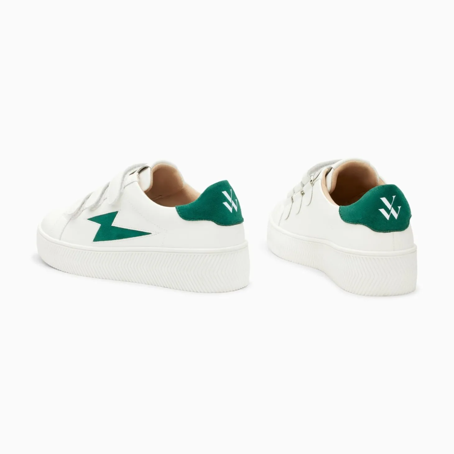 Baskets Eclair Camelia Blanc Et Vert Sapin A Scratchs