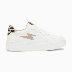 Baskets Eclair Carolane Blanc Et Leopard A Lacets
