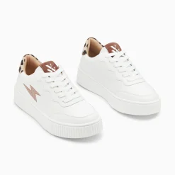 Baskets Eclair Carolane Blanc Et Leopard A Lacets