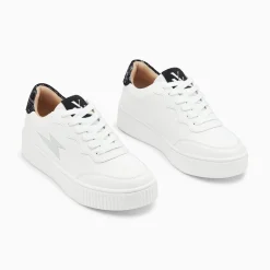 Baskets Eclair Carolane Blanc Et Noir Imprime Zebre A Lacets