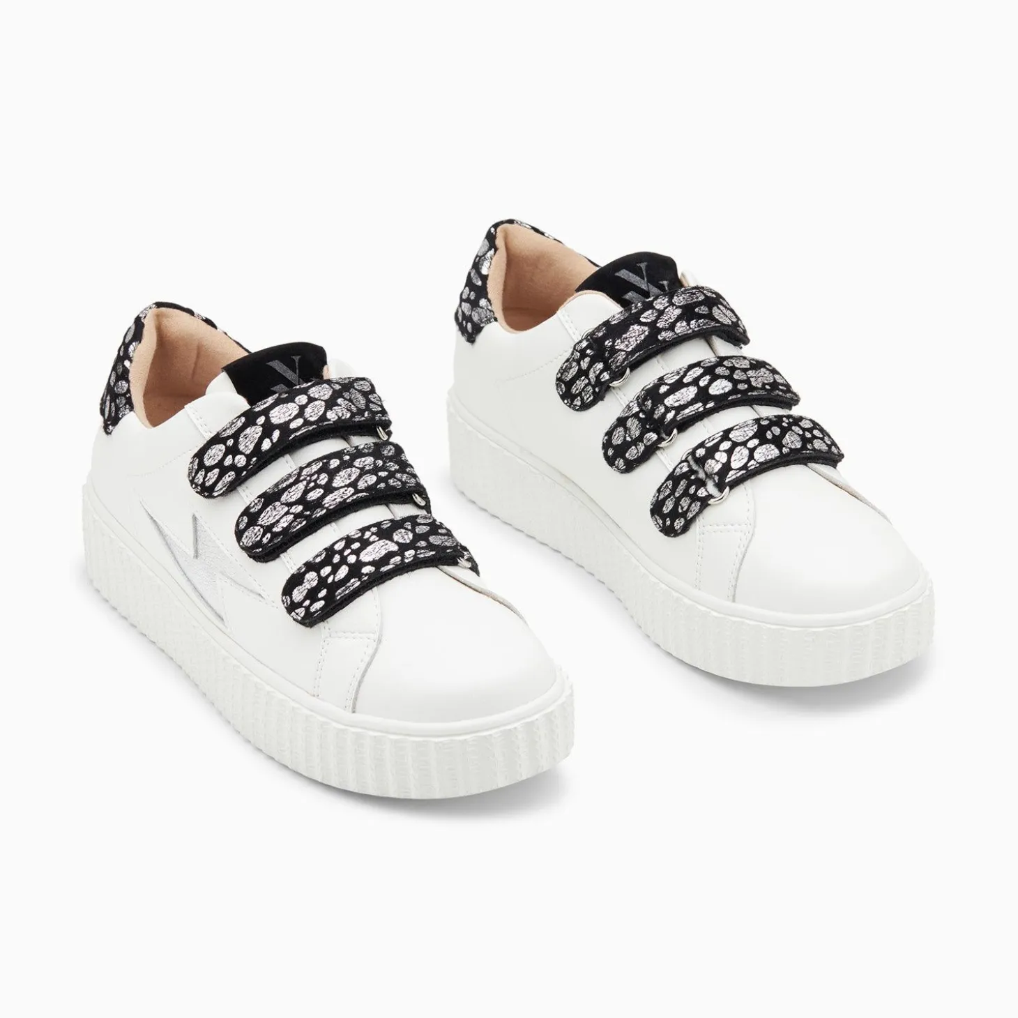 Baskets Eclair Daisy Blanc Et Argent A Scratchs Leopard
