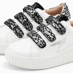 Baskets Eclair Daisy Blanc Et Argent A Scratchs Leopard