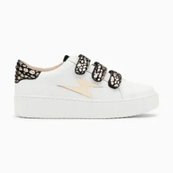 Baskets Eclair Daisy Blanc Et Or A Scratchs Leopard