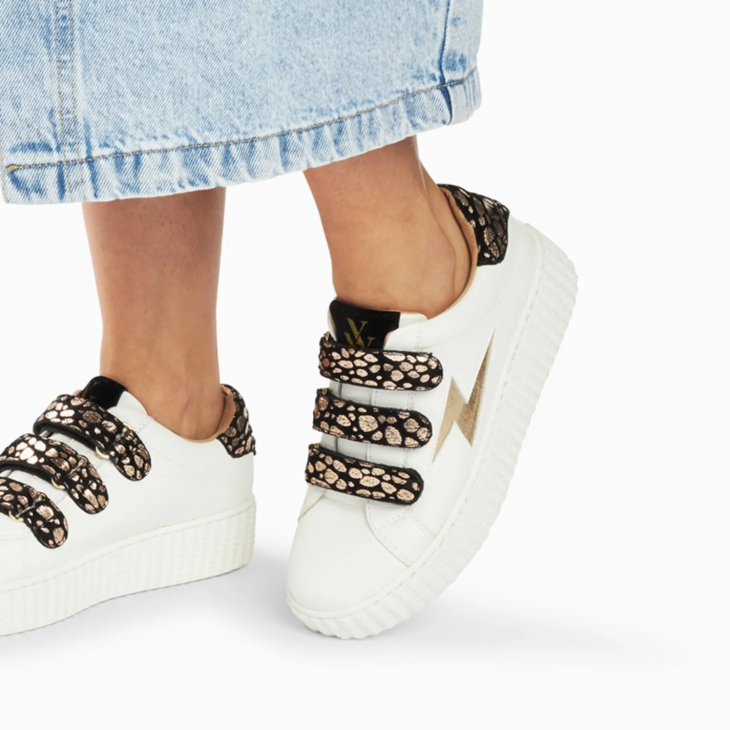 Baskets Eclair Daisy Blanc Et Or A Scratchs Leopard
