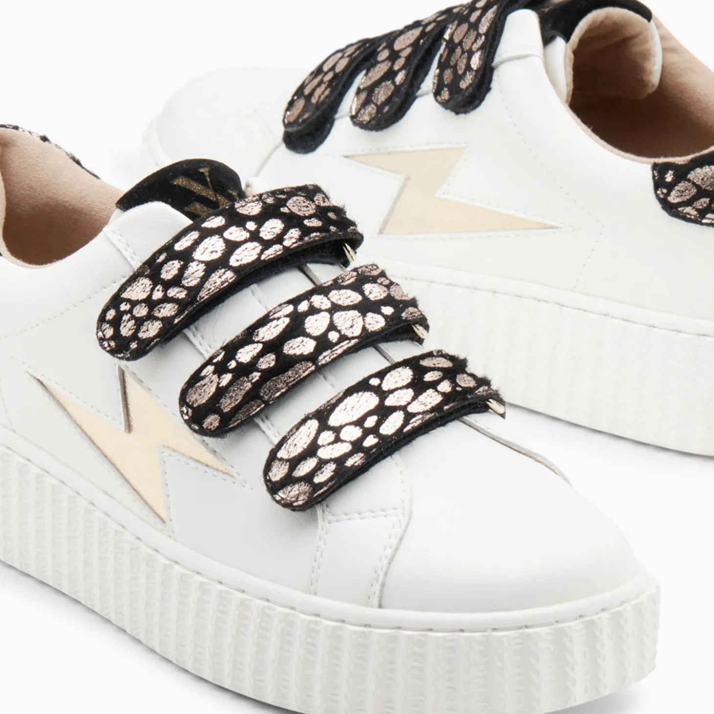 Baskets Eclair Daisy Blanc Et Or A Scratchs Leopard