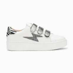 Baskets Eclair Darine Blanc Et Zebre A Scratchs Anthracite