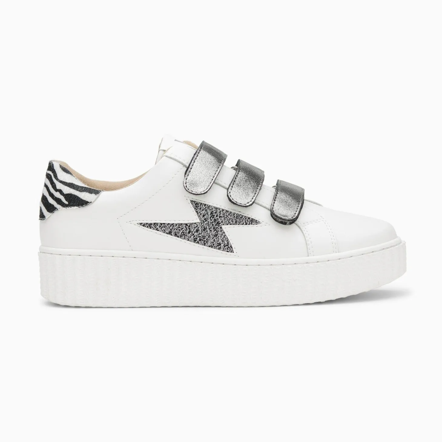 Baskets Eclair Darine Blanc Et Zebre A Scratchs Anthracite