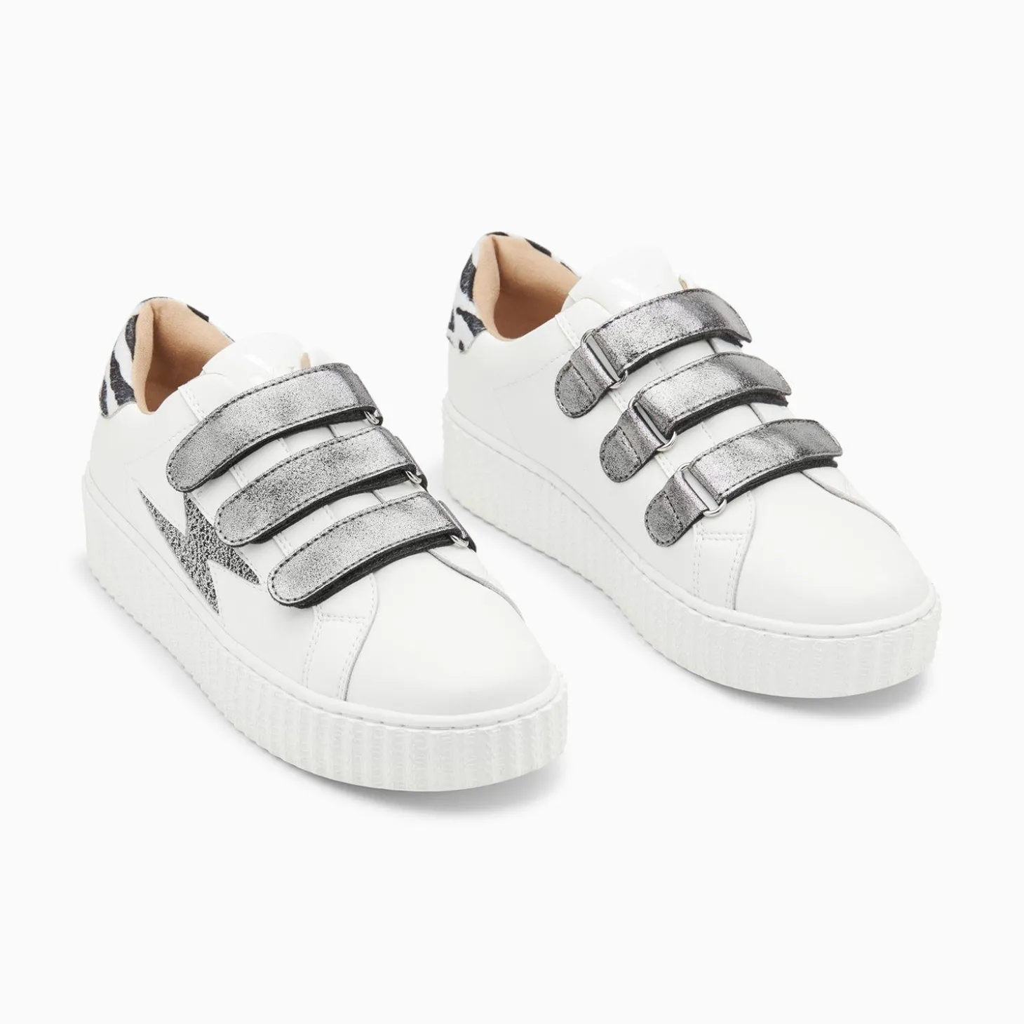Baskets Eclair Darine Blanc Et Zebre A Scratchs Anthracite