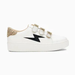 Baskets Eclair Darine Blanc Et Guepard A Scratchs Or