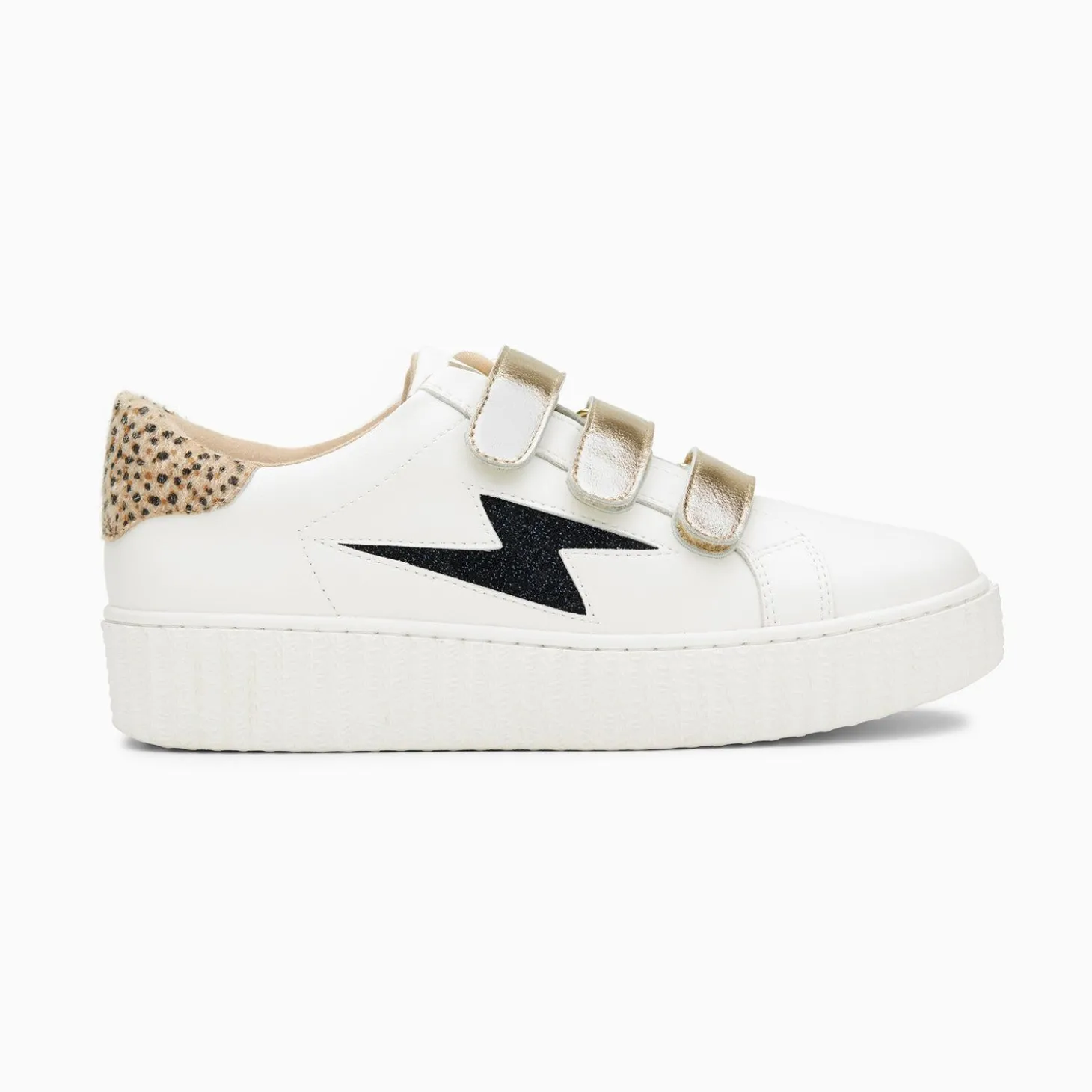 Baskets Eclair Darine Blanc Et Guepard A Scratchs Or