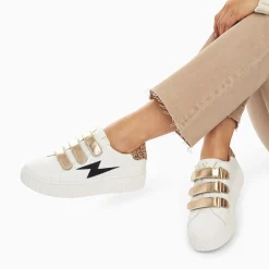 Baskets Eclair Darine Blanc Et Guepard A Scratchs Or