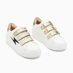 Baskets Eclair Darine Blanc Et Guepard A Scratchs Or