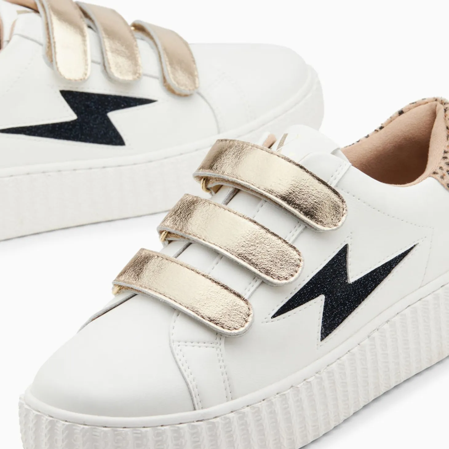 Baskets Eclair Darine Blanc Et Guepard A Scratchs Or