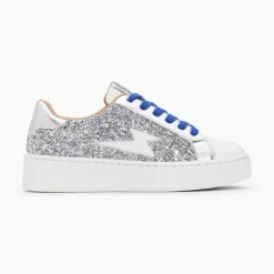 Baskets Eclair Elise Argent Paillete A Lacets