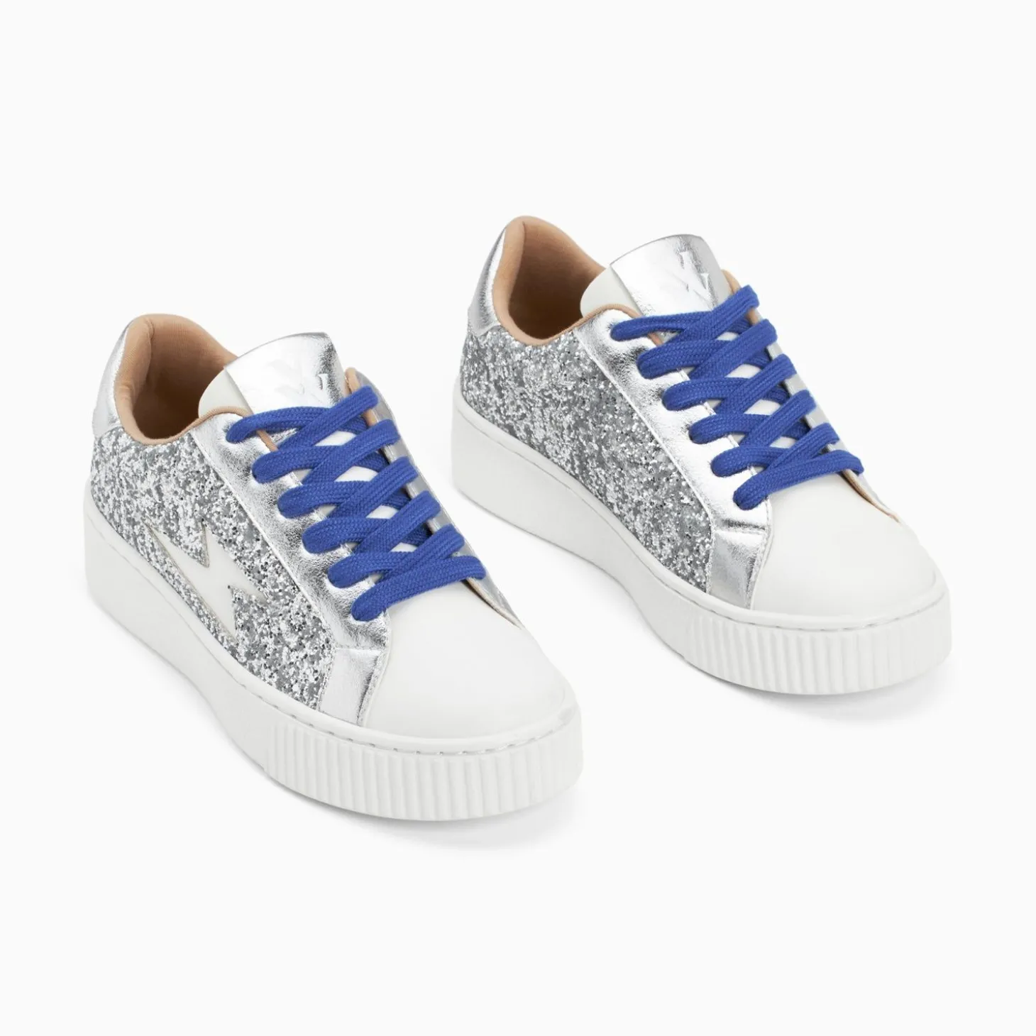 Baskets Eclair Elise Argent Paillete A Lacets