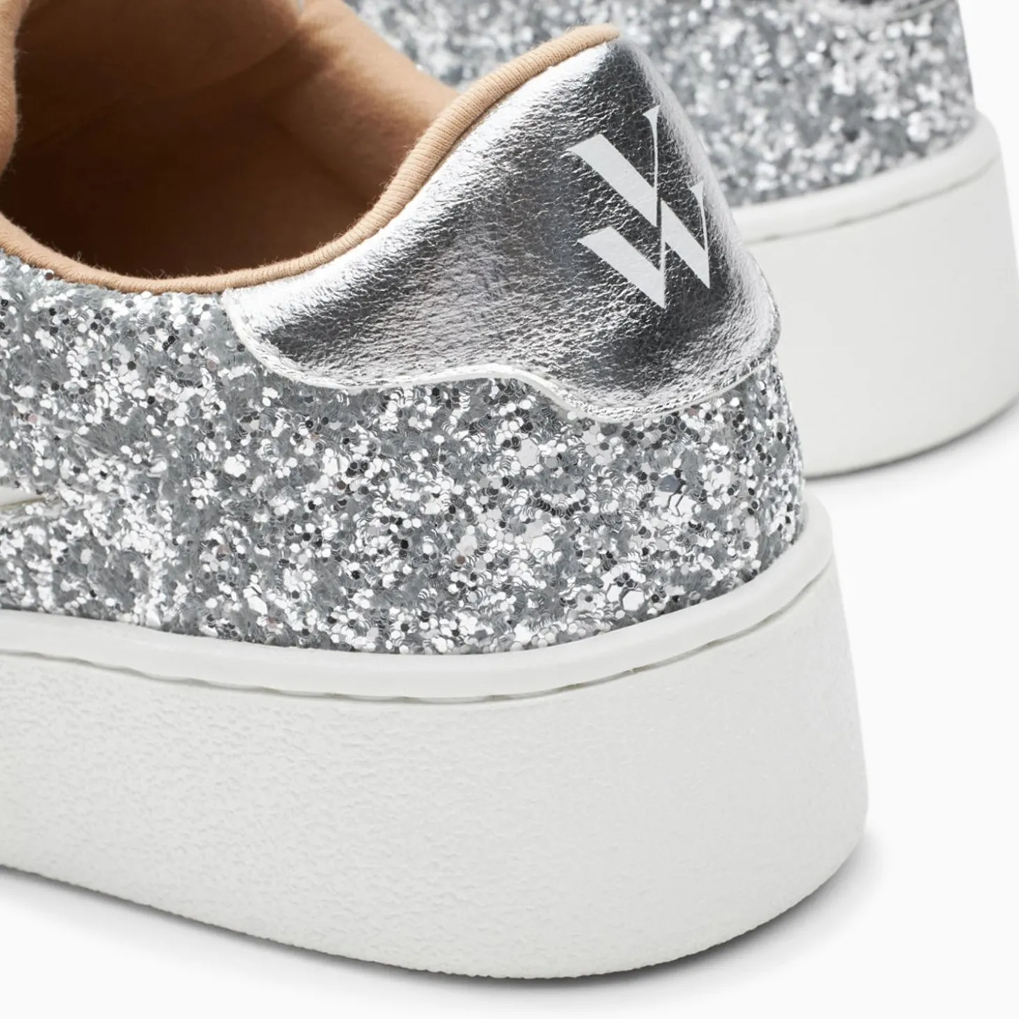 Baskets Eclair Elise Argent Paillete A Lacets