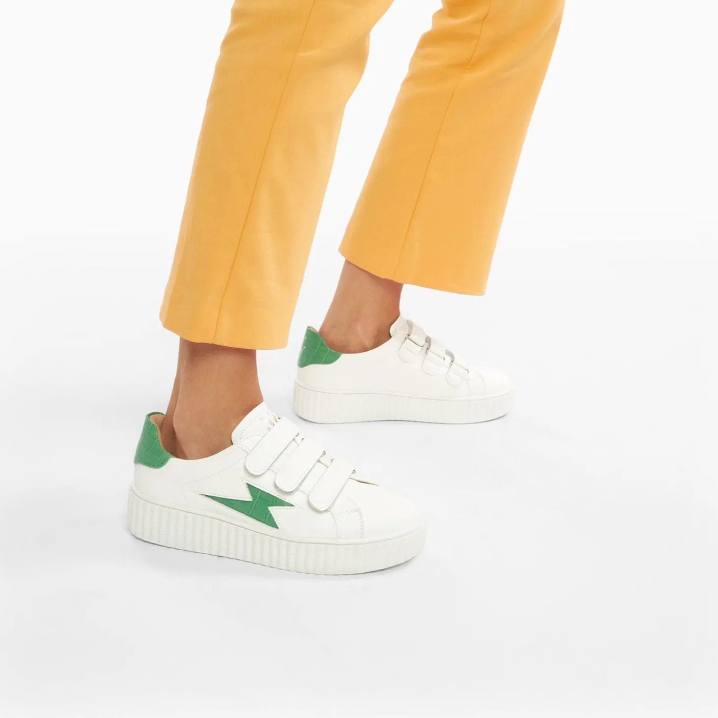 Baskets Eclair Elsa Blanc Et Vert Menthe Croco A Scratchs
