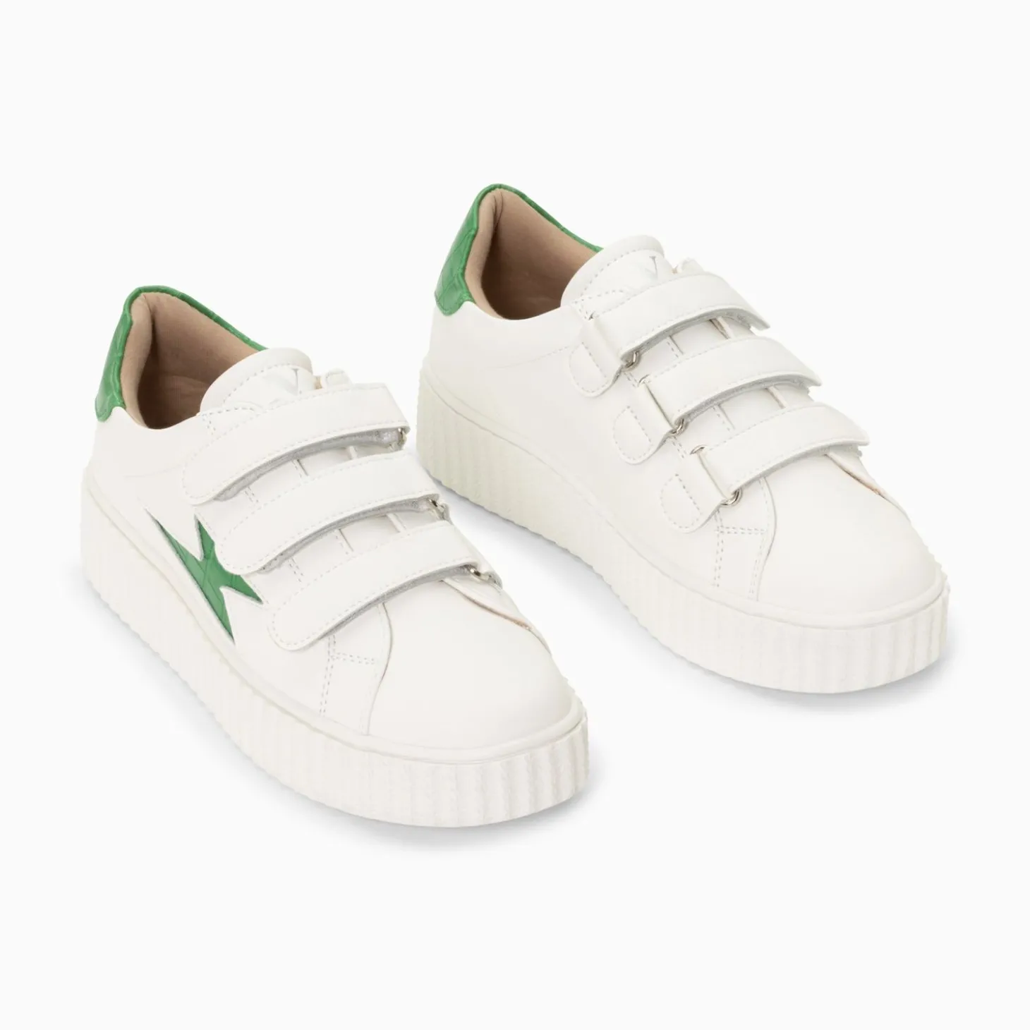 Baskets Eclair Elsa Blanc Et Vert Menthe Croco A Scratchs